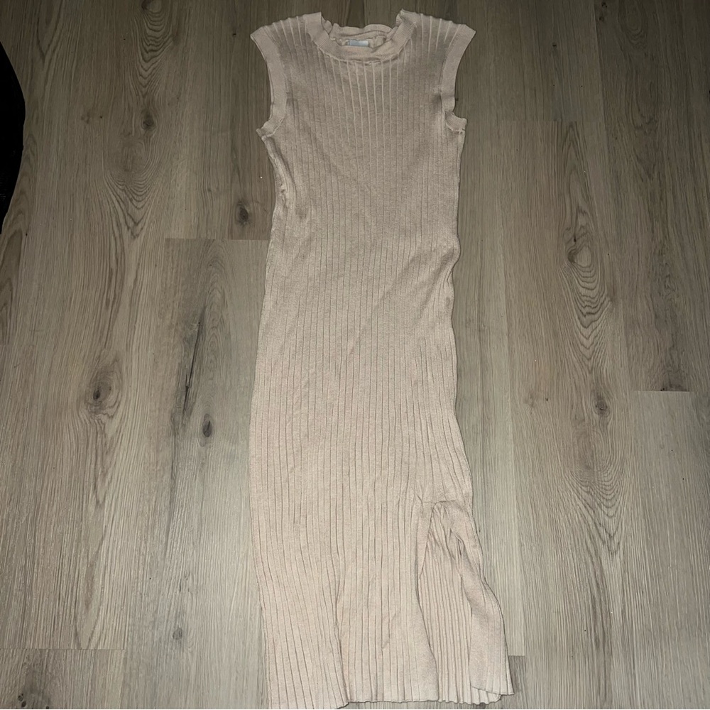 Pink Rose Ribbed Midi Dress XL | Sleeveless Stretch Dress with Slit